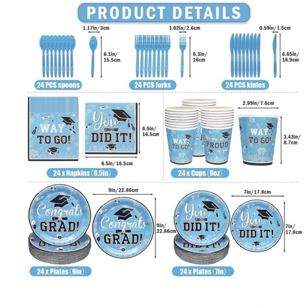 183Pcs Light Blue 2025 Graduation Decoration